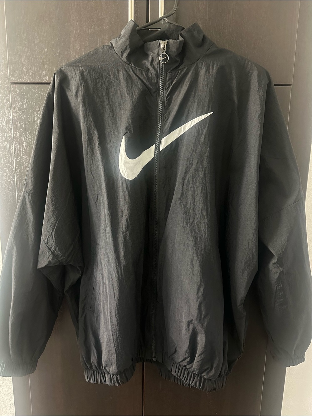 Nike Black Windbreaker Jacket with White Swoosh Logo, Brand New no tags